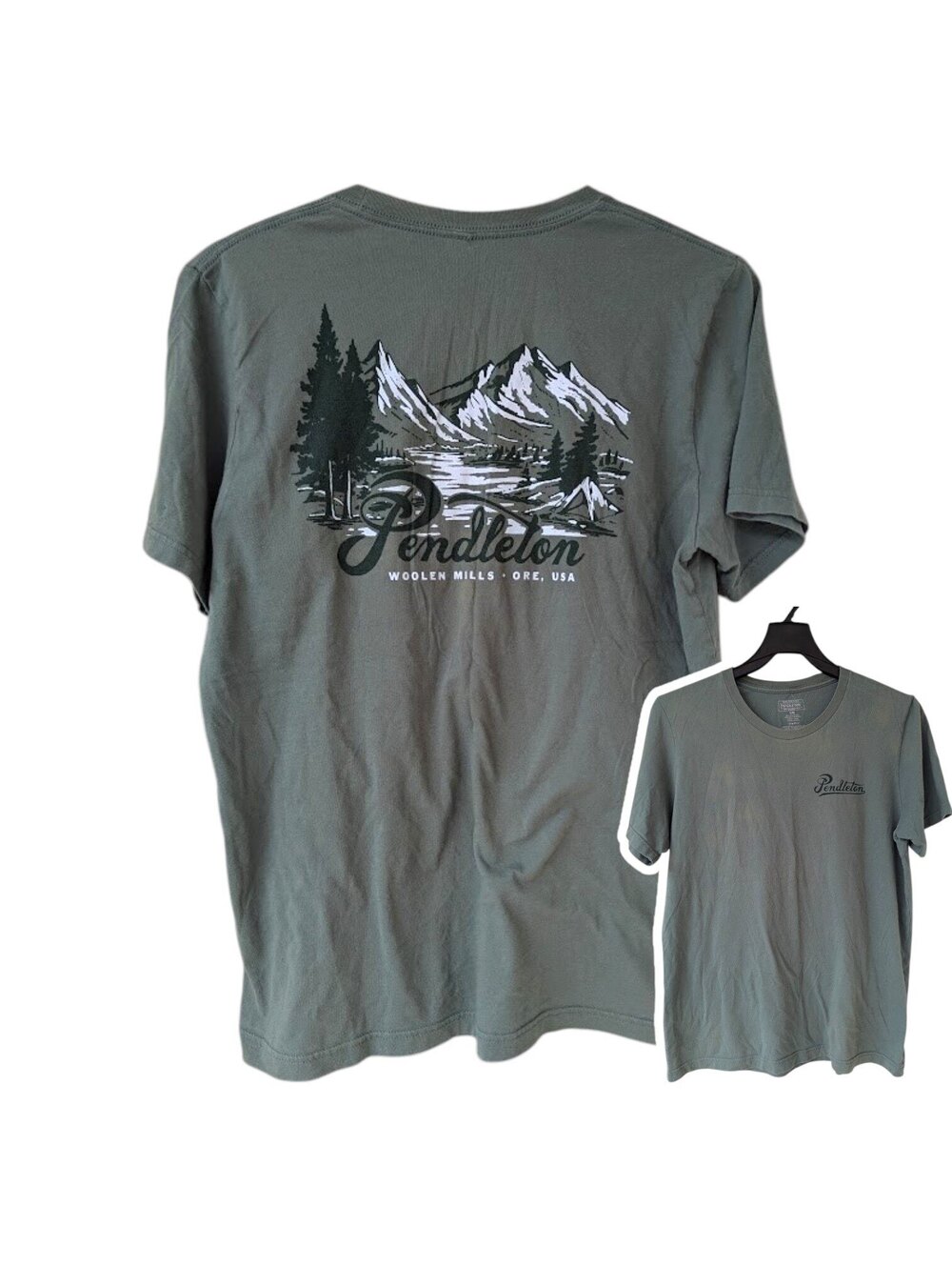 Pendleton Sun Fade T-Shirt Large Olive Green Mountain Forest Gorpcore Hunt 22x28